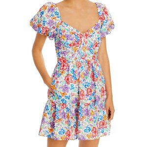 Aqua Floral Puff Sleeve Dress